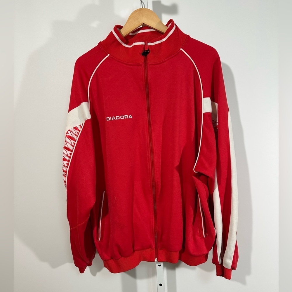 90’s Vintage Diadora Track Jacket Red White Logo Stripe | Made in Macau | Size L